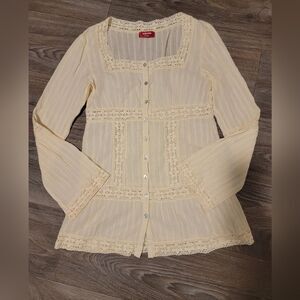 Levis Cotton Crochet Bell Sleeve Whymsical Cottagecore Gauze Button Up Tunic M